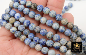 Natural Crazy Lace Blue Agate Beads, Smooth Round Beige and White Blended Beads BS #11, sizes in 8 mm 15 inch Strands
